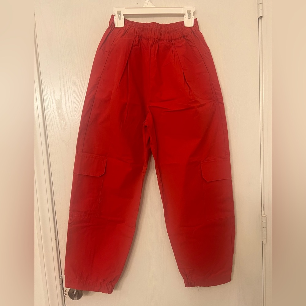 Zara Bold Red Elastic Waist Pants